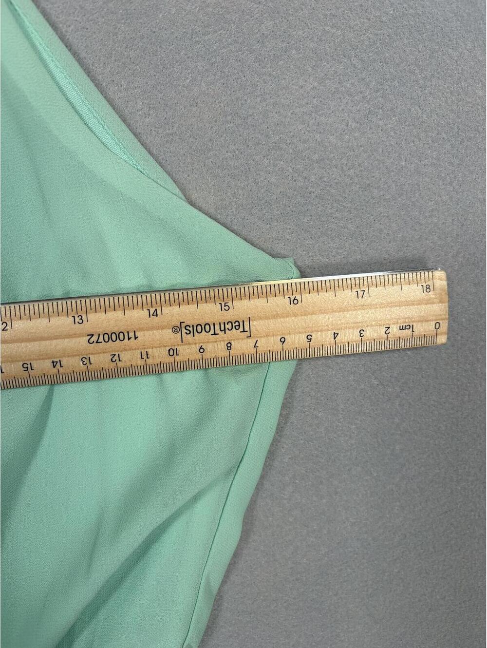 Dina Be Mint Green Chiffon Fit & Flare Dress Lace Hem Sleeveless Halter Size M - Picture 7 of 11